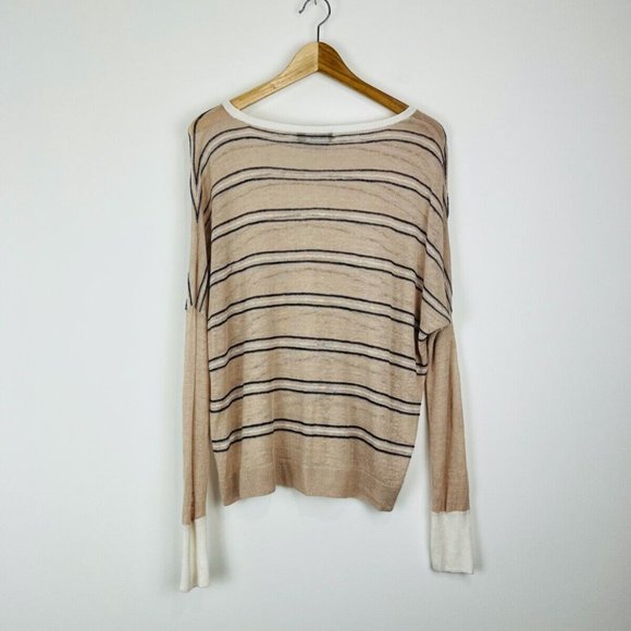 Me+Em Peach Beige Striped Oversized Linen Blend Relaxed Fit Top UK S - Picture 11 of 11